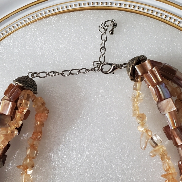 Vintage necklace natural citrine imperial topaz MOP Exquisite 5 strands Artisan - Picture 6 of 9